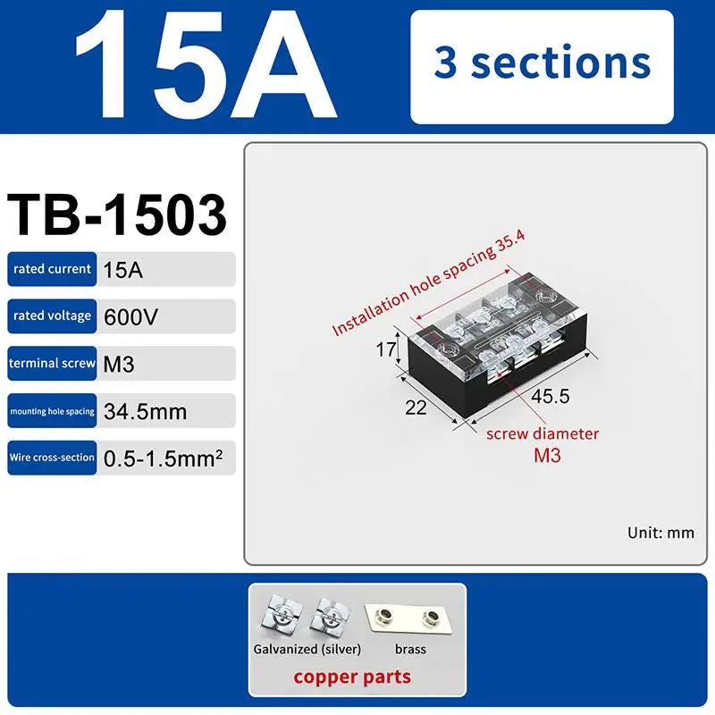 Versatile Dual Row Barrier Screw Terminal Block Wire Connector 15A 600V For TB Series 3 4 5 6 8 10 12 15 Positions Ways Peaceful Pleasures Health and Wellness TB1503