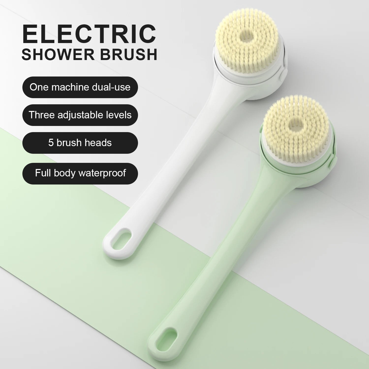 2026 NEW Electric Shower Body Cleaning Brush 5 Heads Spinning Spa Bath Brush Waterproof Long Handle Personal Back Rubbing 3 Gear Peaceful Pleasures Health and Wellness