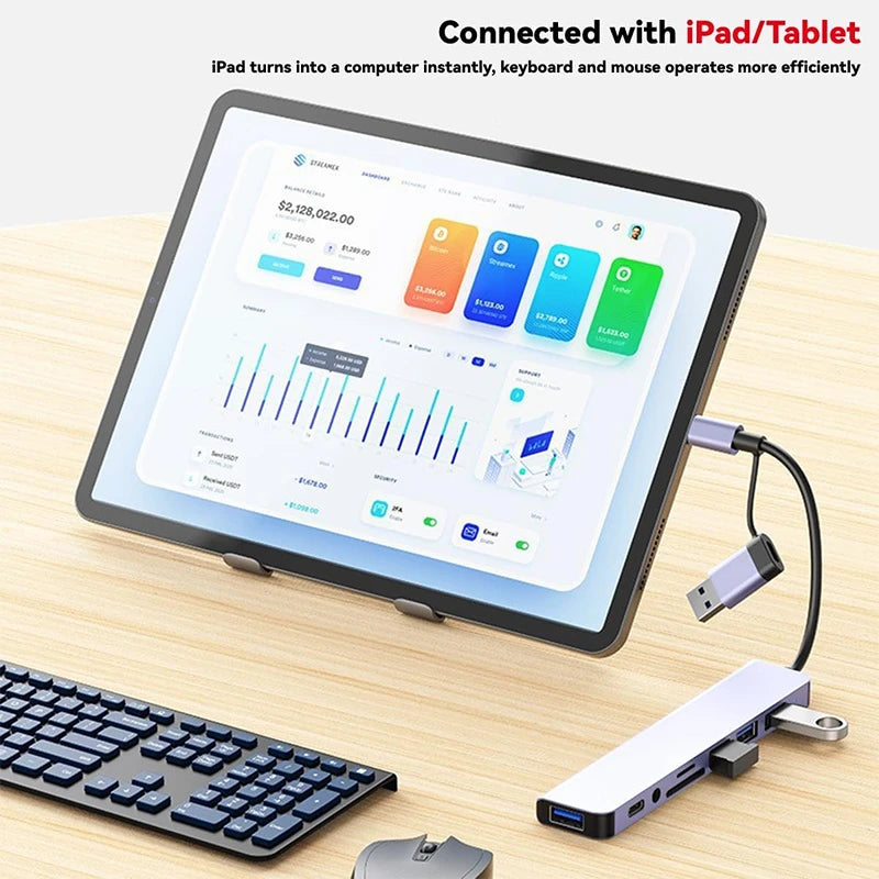 8 in 2 Type C HUB Docking Station USB Micro SD Card Reader with 3.5mm Audio Jack Adapter Laptop Tablet Phone Disk Converter Peaceful Pleasures Health and Wellness