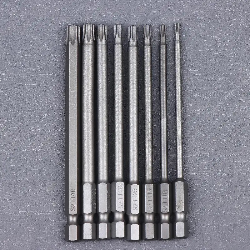 8Pcs/set 50mm/100mm/150mm S2 Steel Torx Screwdriver Bit Set 1/4 Inch Hex Shank Magnetic Star Bit T8-T40 For Drill Wrench Peaceful Pleasures Health and Wellness