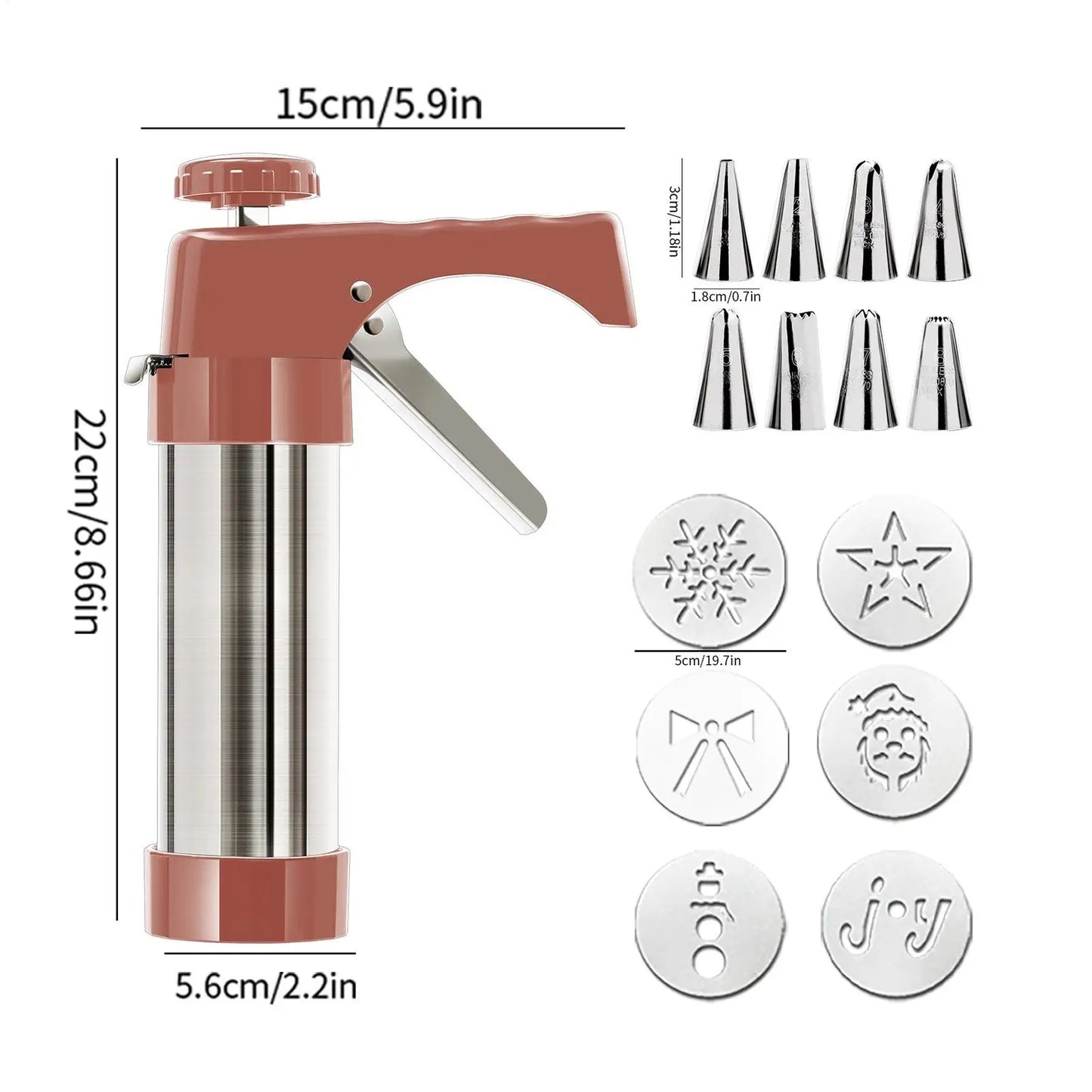 Manual Cookie Press Set – 8 Nozzles & 13 Molds | Stainless Steel Cookie Press Set Peaceful Pleasures Health and Wellness