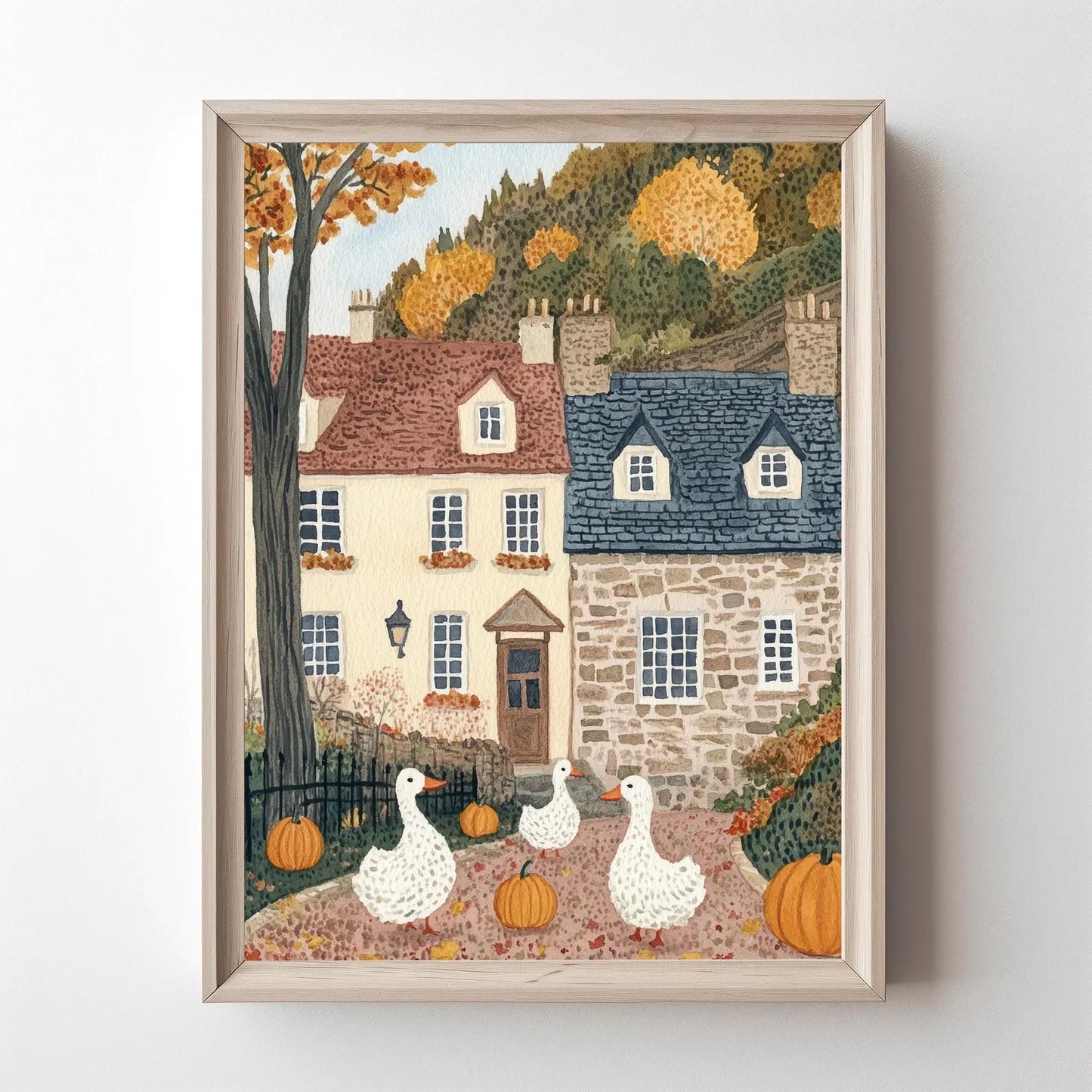 Autumn Duck & Pumpkin Canvas Wall Art | Fall Farmhouse Decor