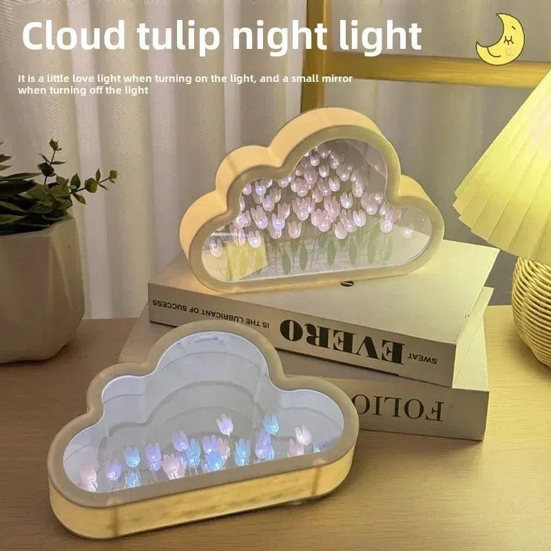 Cloud Tulip Nightlight DIY Handmade Mirror Material Package Romantic Flower Sea Atmosphere Light Desktop Ornament Creative Gifts Peaceful Pleasures Health and Wellness