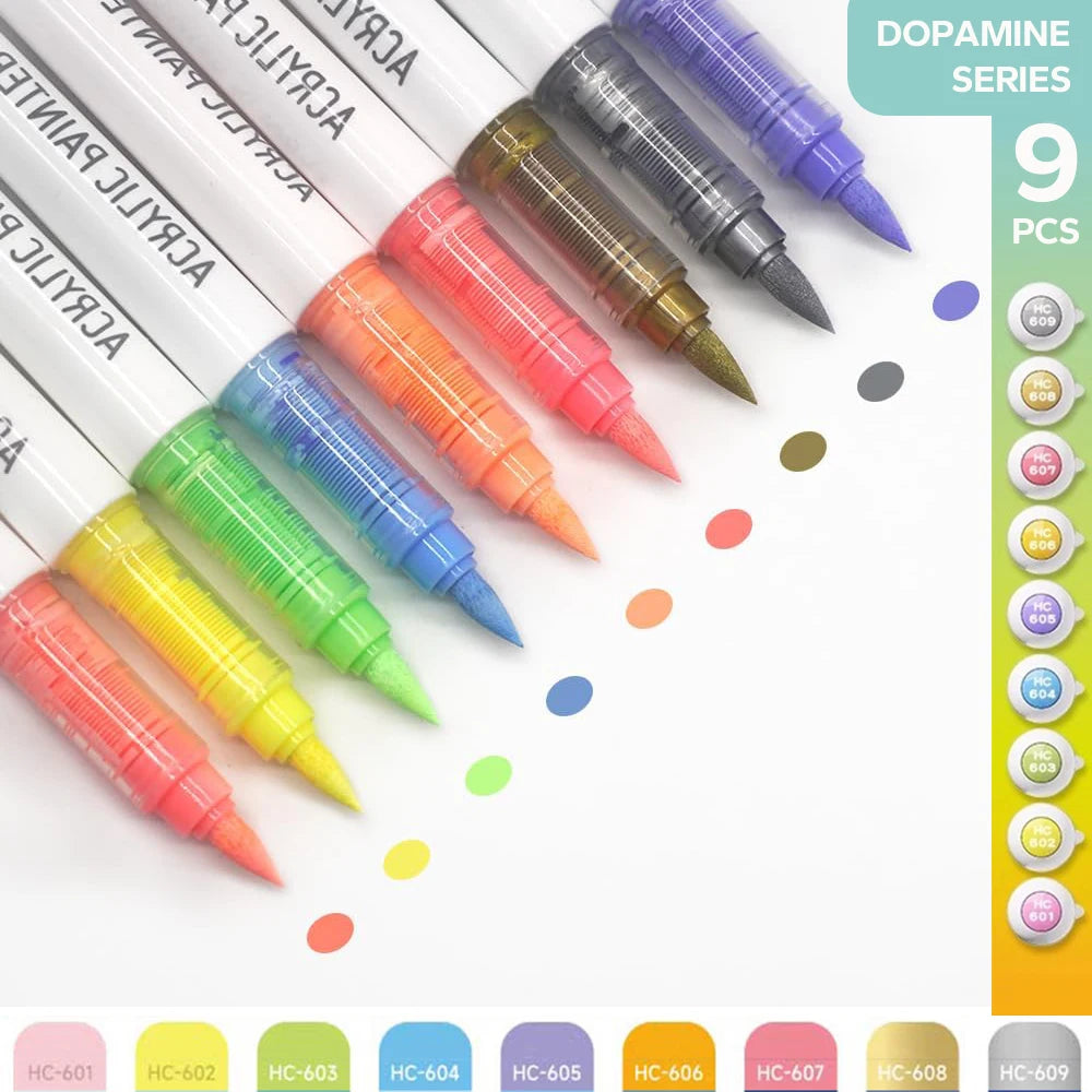 9-Piece Acrylic Brush Marker Set – Pro Art Markers for Artists