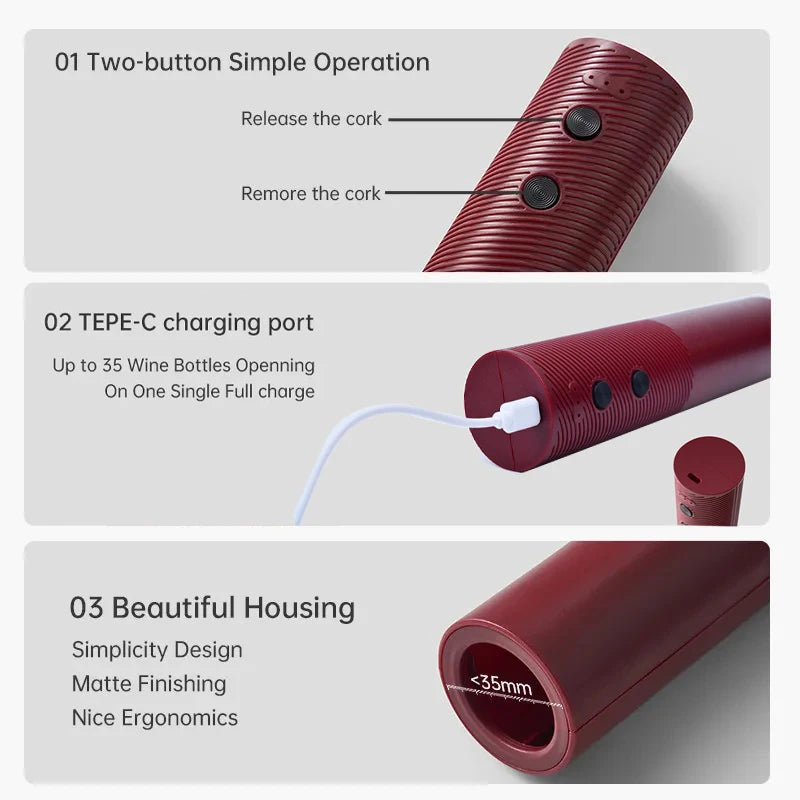 Automatic Wine Bottle Opener USB Rechargeable Electric Wine Corkscrew Opener One-click Button Wine Tools Bar Kitchen Products Peaceful Pleasures Health and Wellness