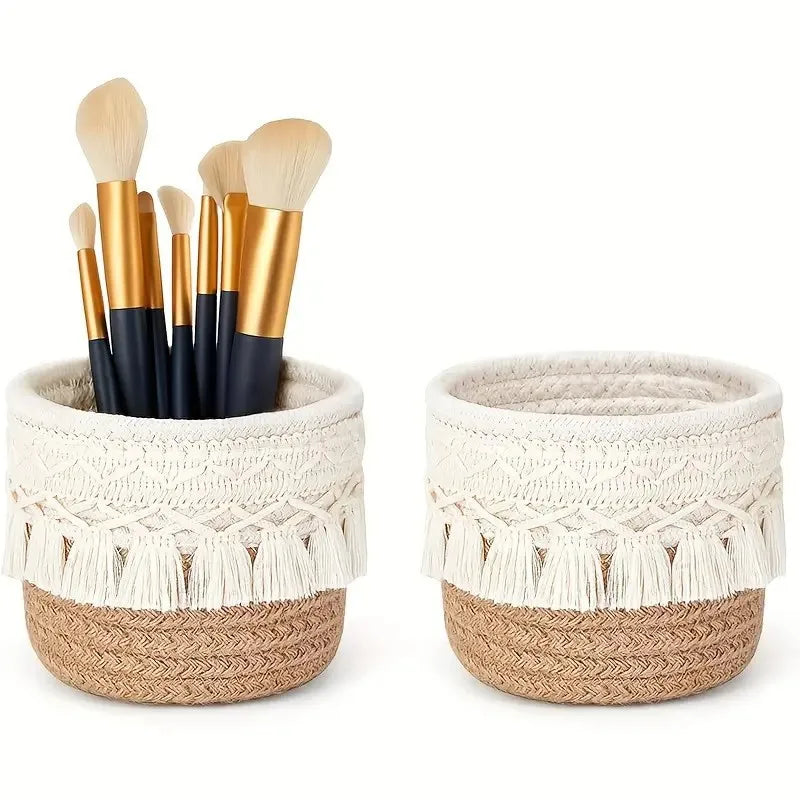 New Tassel Style Makeup Brush Holder Desktop Cotton Rope Compiled Storage Box For Cosmetic Storage Basket Cosmetic Organizer Box Peaceful Pleasures Health and Wellness