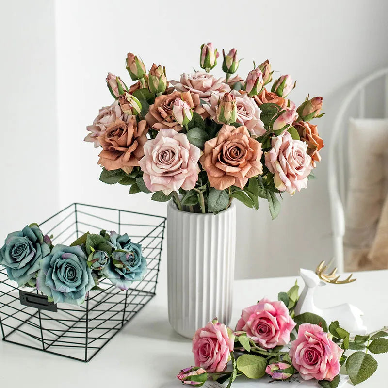 Big Silk Rose Branch – Artificial Flowers for Wedding & Home Decor