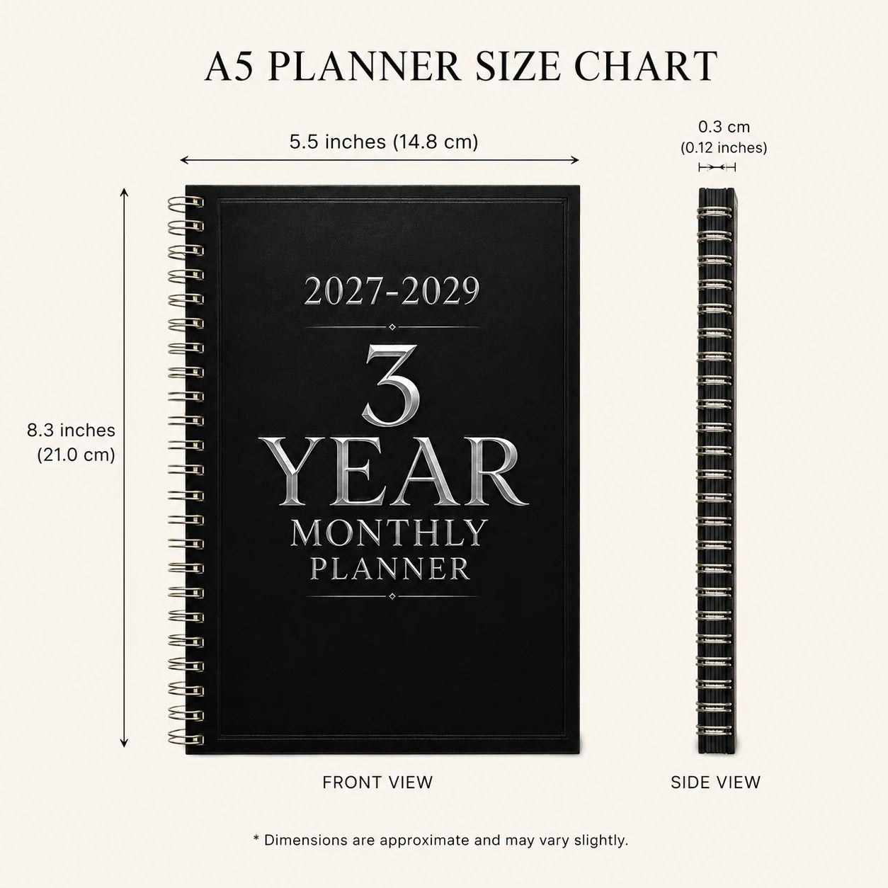 2027-2029 3-Year Monthly Planner A5 Spiral Notebook Minimalist