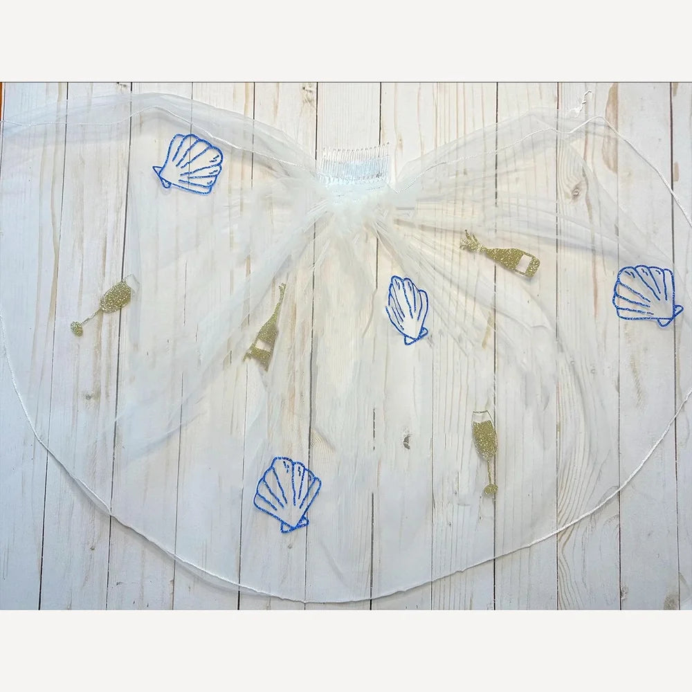 Bride's Last Toast on the Coast Champagne Shell Veil | Bachelorette Bridal Party Veil Peaceful Pleasures Health and Wellness