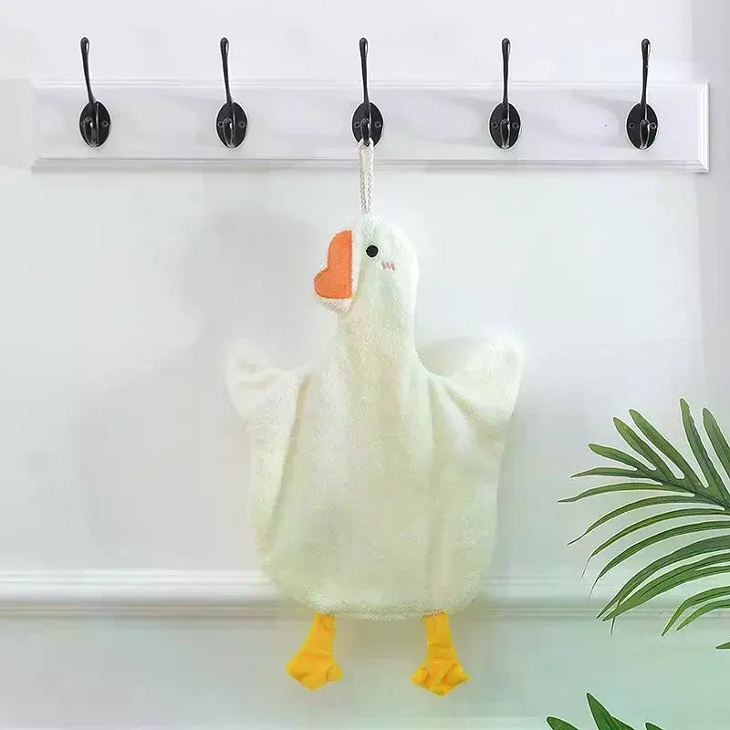 Cartoon Goose Hanging Hand Towel | Soft Coral Fleece 35×25cm