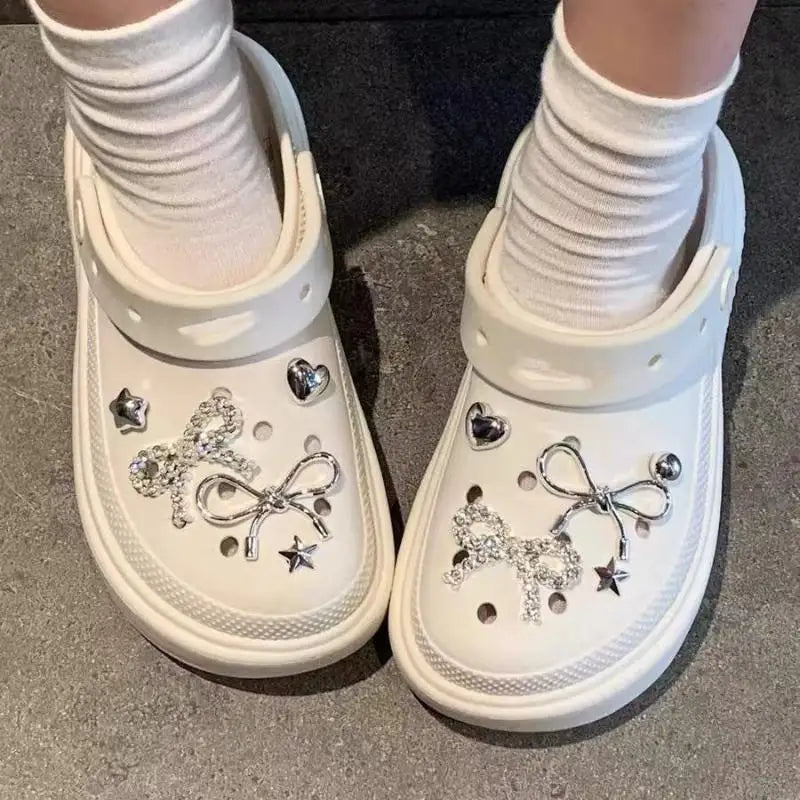 Rhinestone Bowknot Clog Charms Set – Y2K DIY Shoe Decorations
