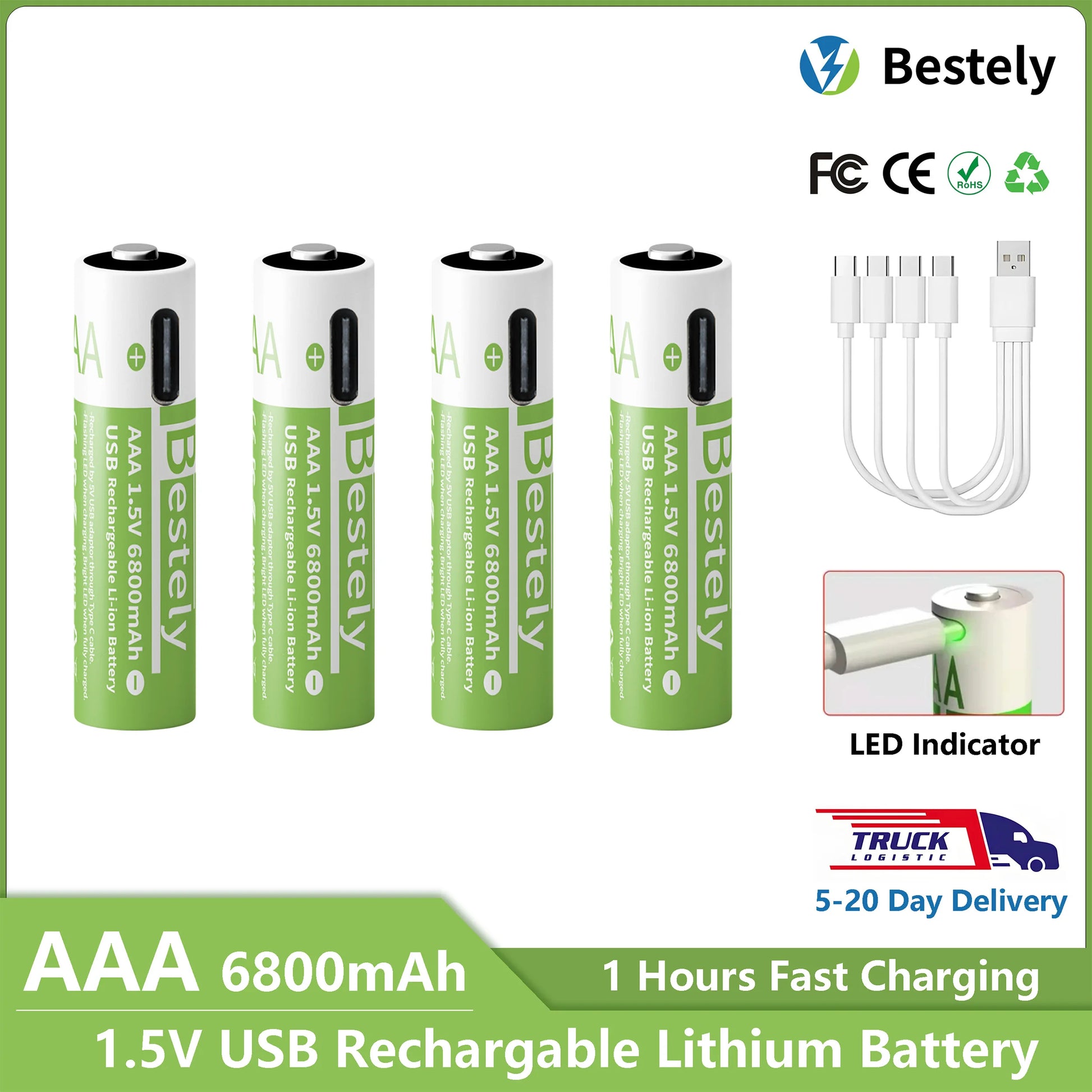 AAA Battery Rechargeable 2000+ Cycles 1.5V 6800mAh Li-ion Type-C Charging Triple Safety Long-Lasting Power Batteries Peaceful Pleasures Health and Wellness