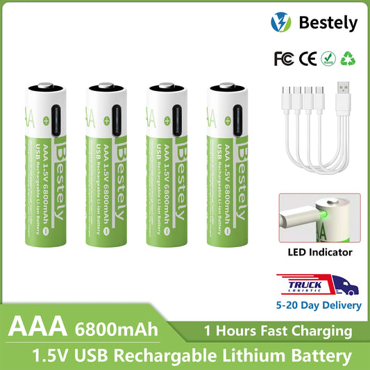 AAA Battery Rechargeable 2000+ Cycles 1.5V 6800mAh Li-ion Type-C Charging Triple Safety Long-Lasting Power Batteries Peaceful Pleasures Health and Wellness