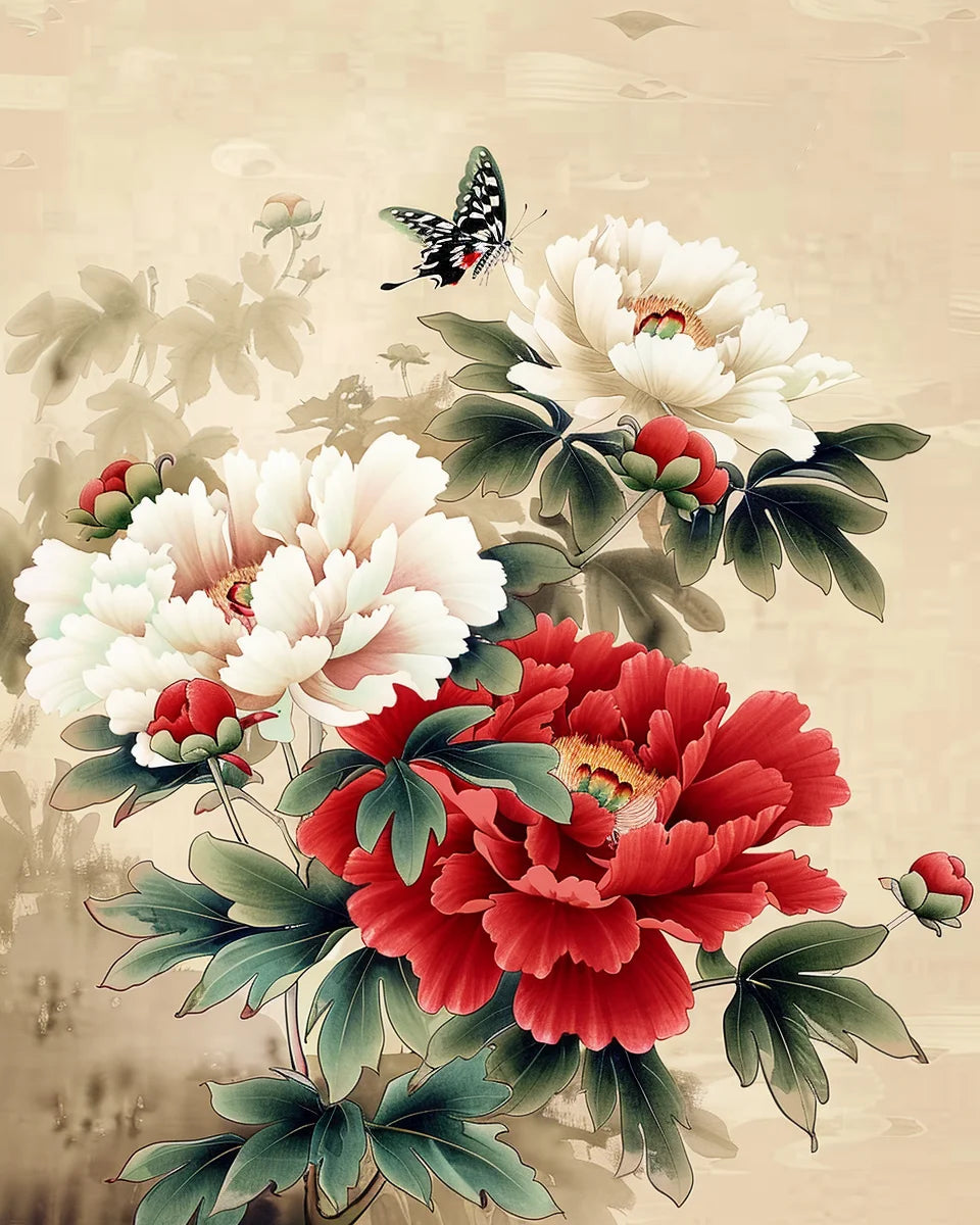 Vintage Peony Paint by Numbers Kit – DIY Canvas Floral Art