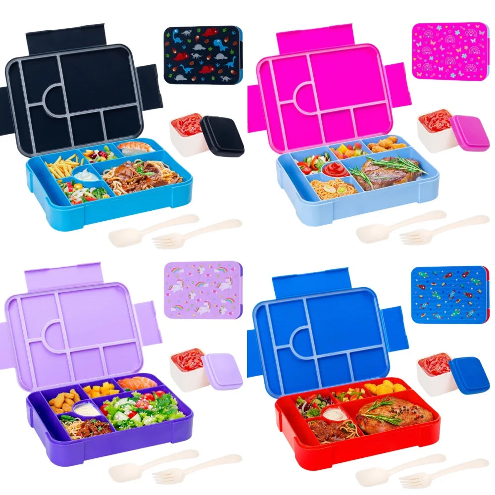 Kids Cartoon Bento Lunch Box – Leakproof Divided Microwave-Safe Food Container for School