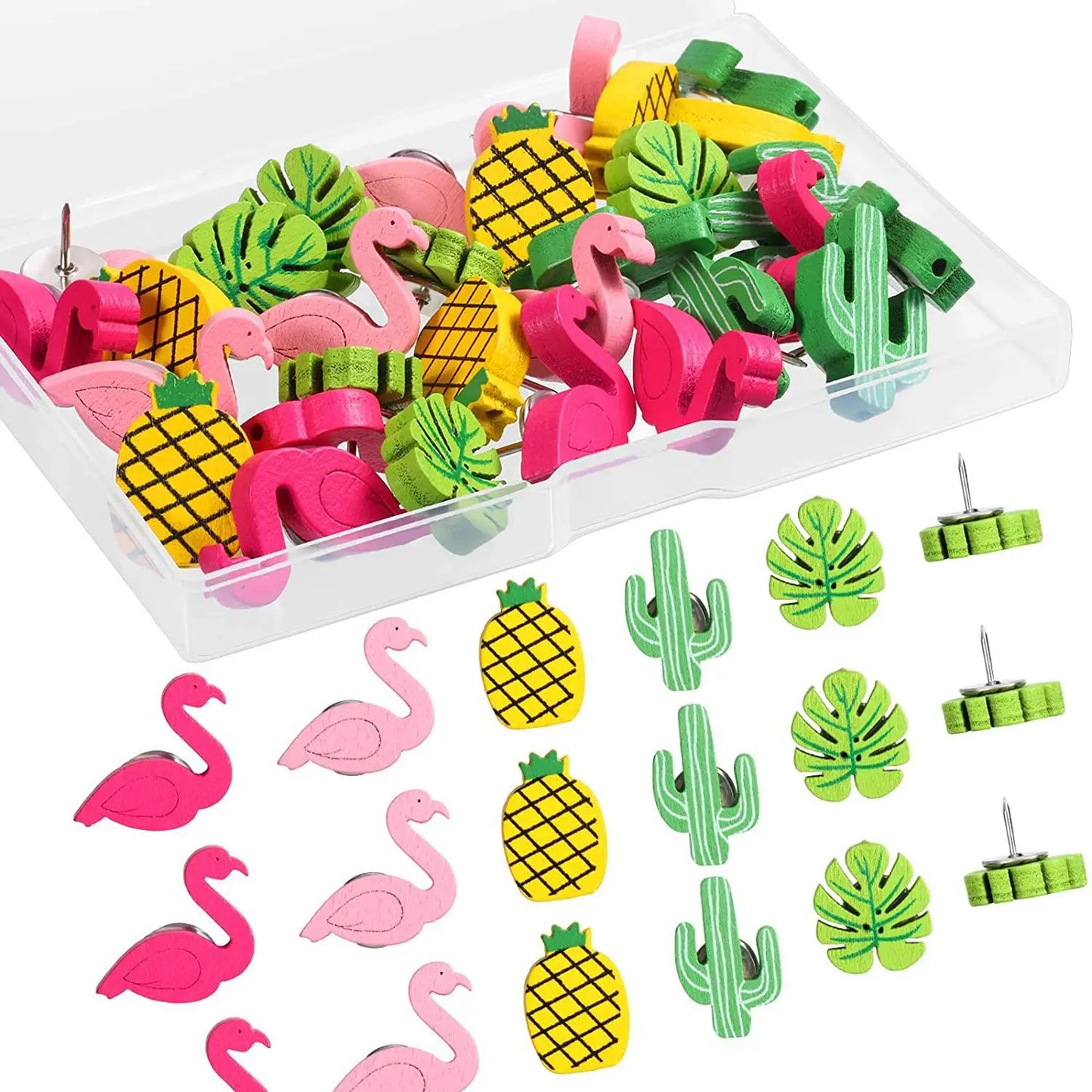 Bview Art DIY Wooden Flamingo Cactus Push Pins Decorative Thumb Tacks