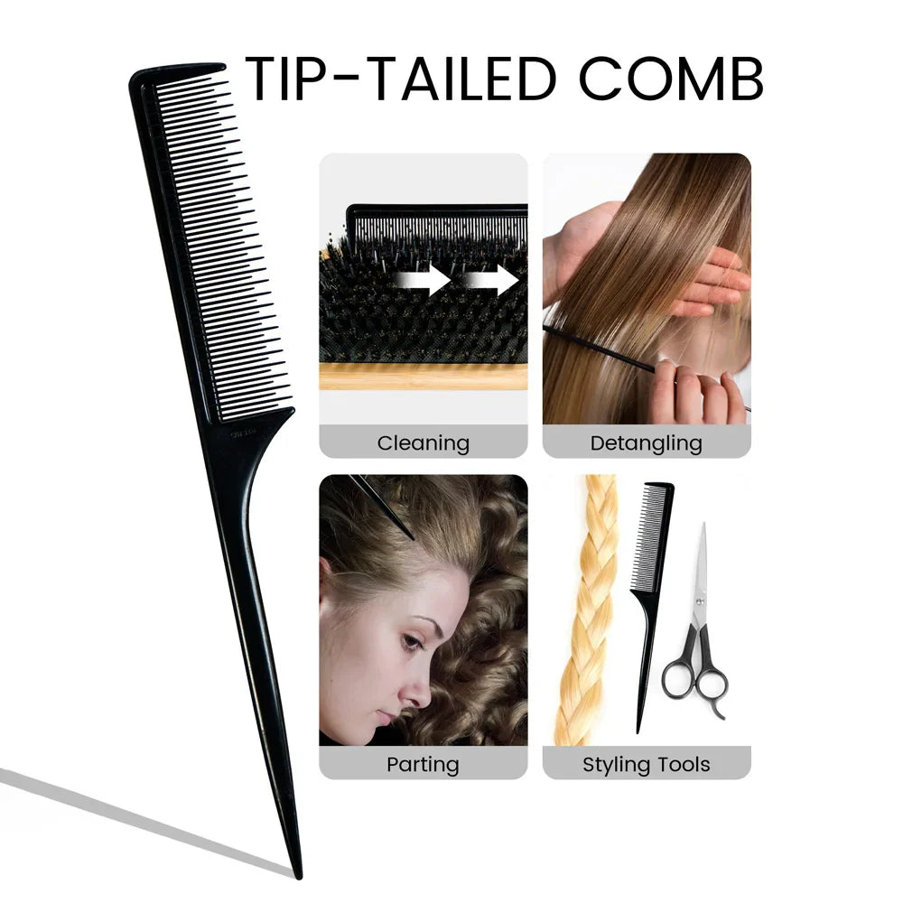 Natural Wooden Hair Brush & Rat Tail Comb Set – 2-in-1