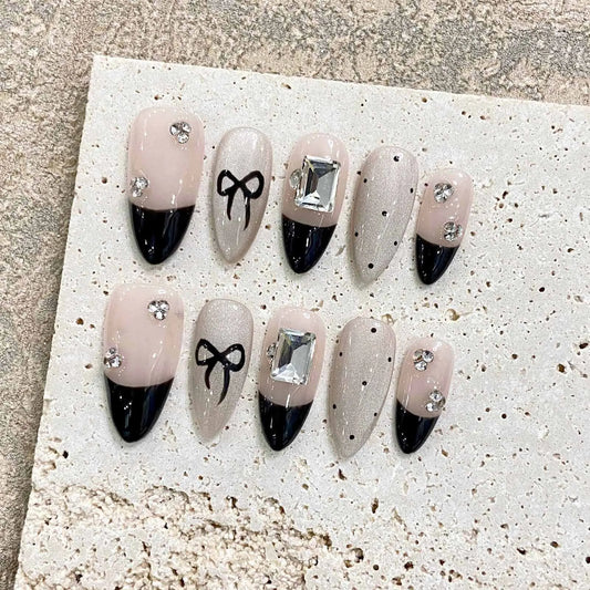 Gentle Pink Fake Nails with Black Tip Chip-Proof Smudge-Proof Fake Nails for Daily and Parties Wearing Peaceful Pleasures Health and Wellness