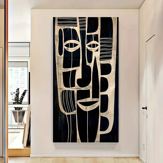 African Tribal Mask Canvas Wall Art | Black & White Unframed Canvas Wall Art Peaceful Pleasures Health and Wellness ZLH4909 40x50cm No Frame