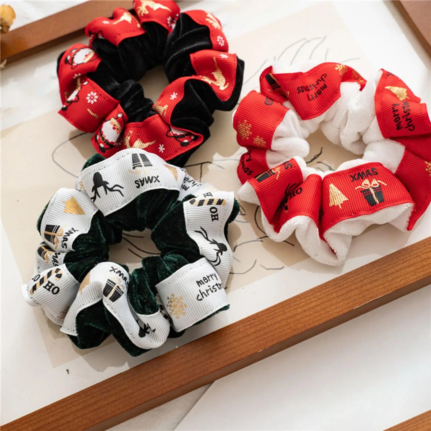 Christmas Hair Scrunchies 4-Pack | Soft Cotton, Damage-Free