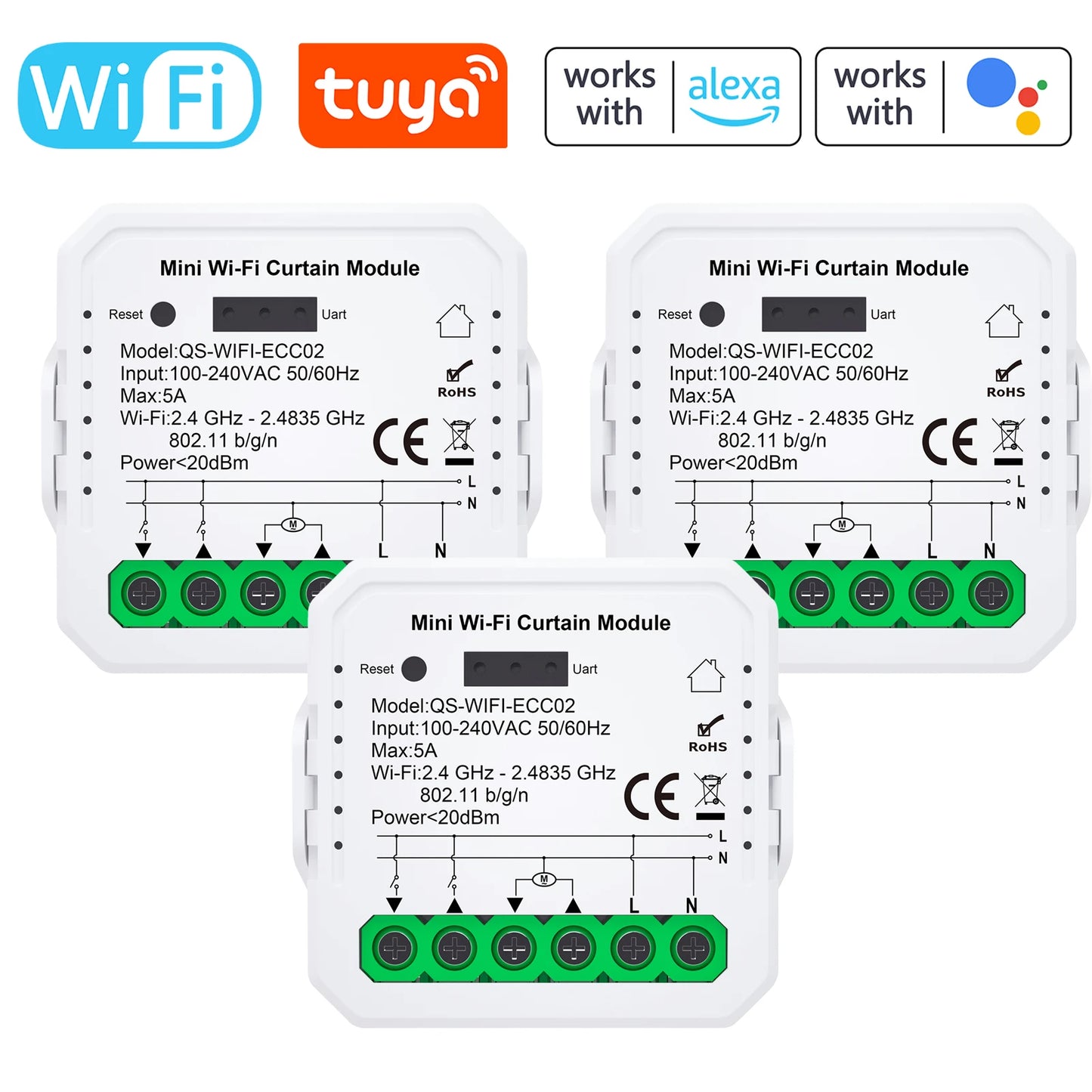 Tuya WiFi/ZIGBEE Smart Curtain Module Blinds Motor Home Intelligent Appliance Mobilephone APP Remotely Control Curtain Peaceful Pleasures Health and Wellness 3pcs WIFI