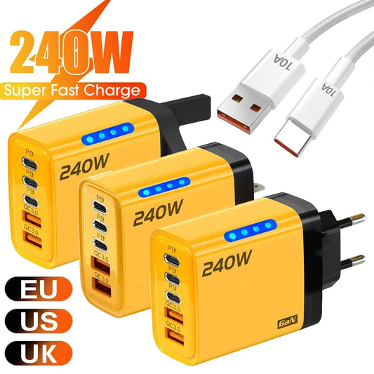 240W GaN 5-Port USB-C Fast Charger PD QC 3.0 | iPhone Samsung GaN Multi-Port Charger Peaceful Pleasures Health and Wellness