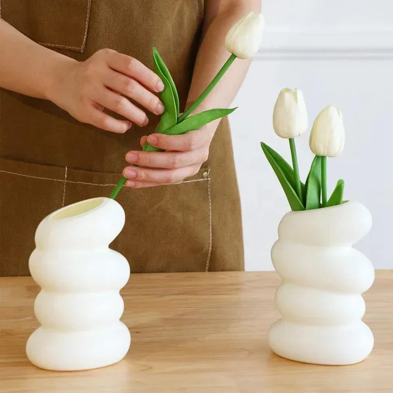 1PC Plastic Spiral White Vase Nordic Creative Flower Arrangement Container For Kitchen Living Bedroom Home Decoration Ornament Peaceful Pleasures Health and Wellness