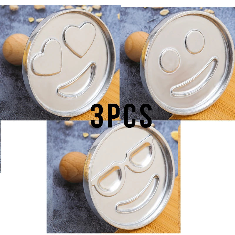 6/3/1 Cookie Cutter Aluminum Alloy Cookie Stamps Wooden Handle Smile Heart Pattern DIY Hand Press Cookie Mold for Festival Party Peaceful Pleasures Health and Wellness 3pc B smile