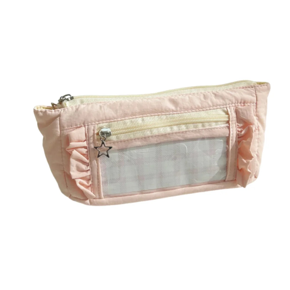 Trendy Large Capacity Pencil Case Cute Sweet Makeup Bag Simple DIY Ita Bag Zipper Stationery Pouch Kids Gift Peaceful Pleasures Health and Wellness Pink