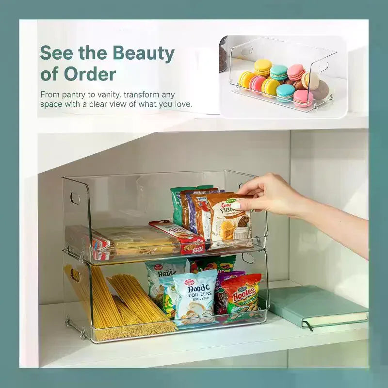 Clear Stackable Open-Front Plastic Storage Bins – 2-Pack