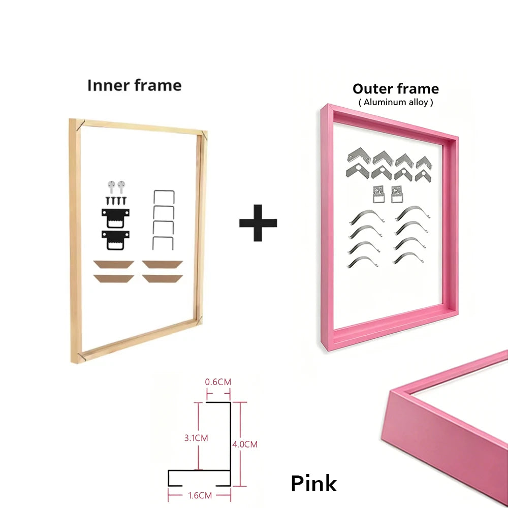 Metal Aluminum Outer Frame and Wooden Inner Frame Canvas Prints Painting DIY Frame Kit Multi-color for Home Decoration Peaceful Pleasures Health and Wellness 100x150cm Pink Set
