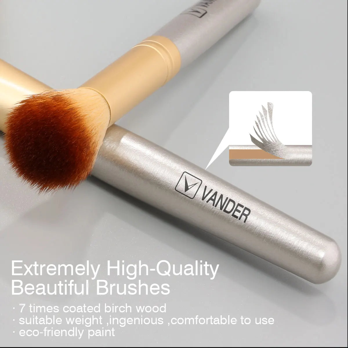 18-Piece Champagne Makeup Brush Set | Soft Fluffy Wood Handle