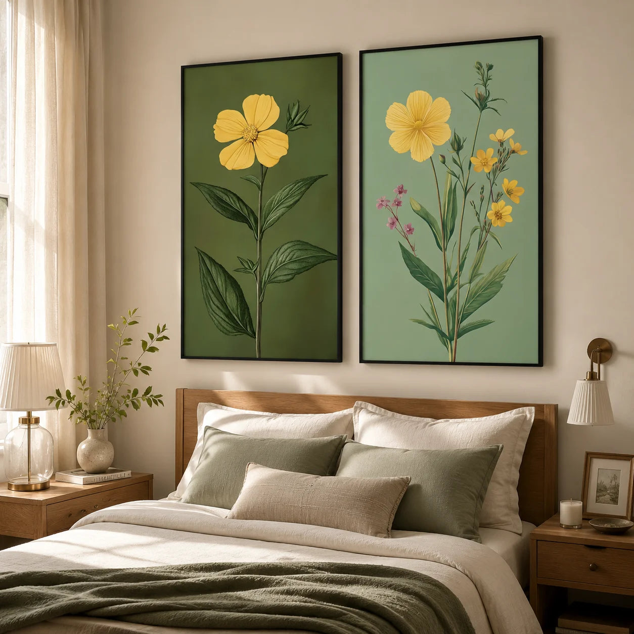 Botanical Yellow Flower Canvas Wall Art | Nordic Floral Print Floral Canvas Print Peaceful Pleasures Health and Wellness