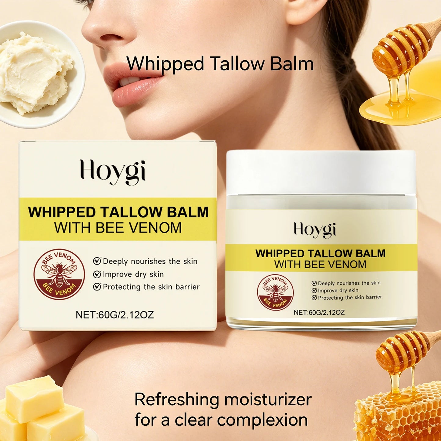 Whipped Tallow Balm for Dry Skin Repair Barrier Firming Lifting Reduces Fine Lines Boosts Elasticity Bee Venom Face & Body Crea Peaceful Pleasures Health and Wellness