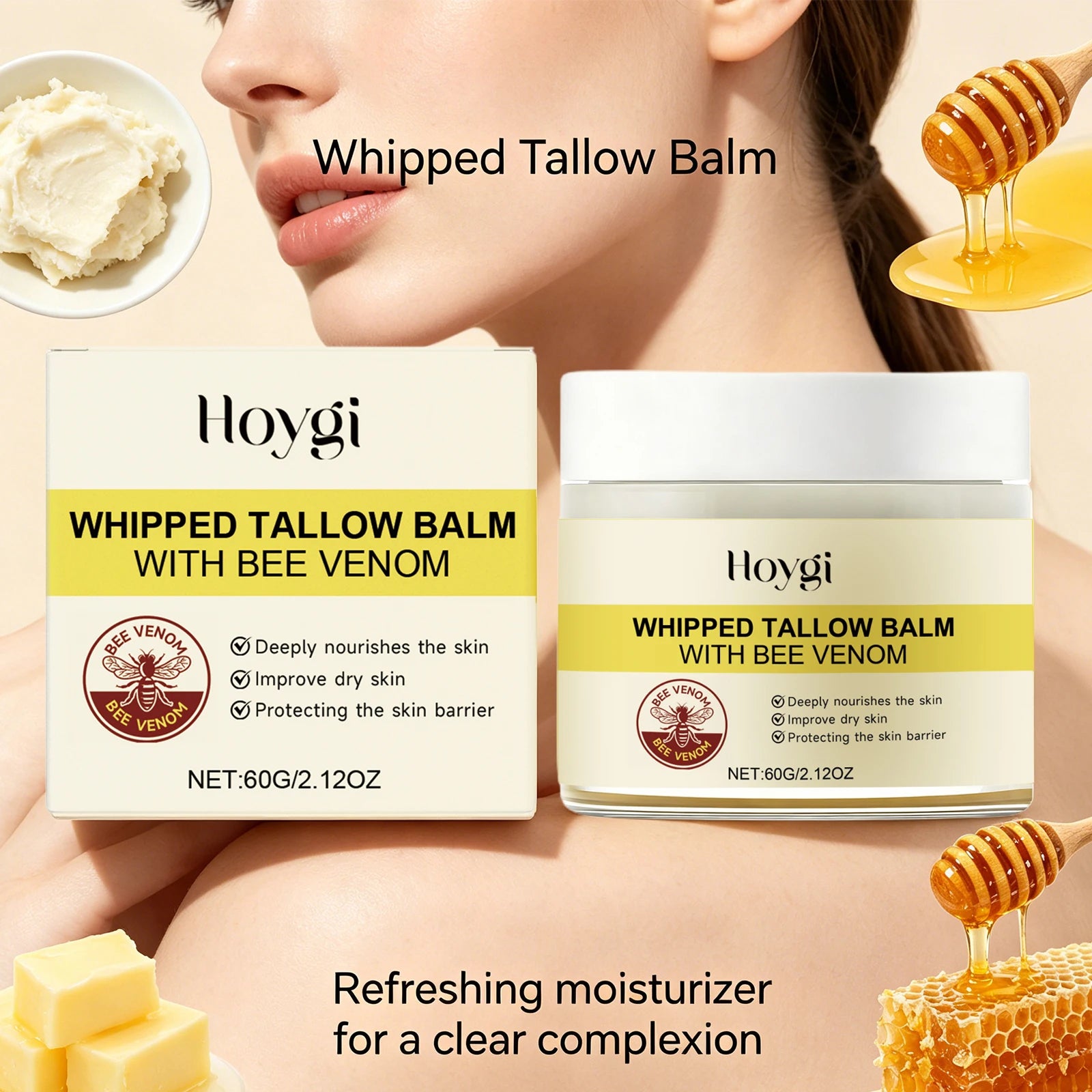 Whipped Tallow Balm for Dry Skin Repair Barrier Firming Lifting Reduces Fine Lines Boosts Elasticity Bee Venom Face & Body Crea Peaceful Pleasures Health and Wellness