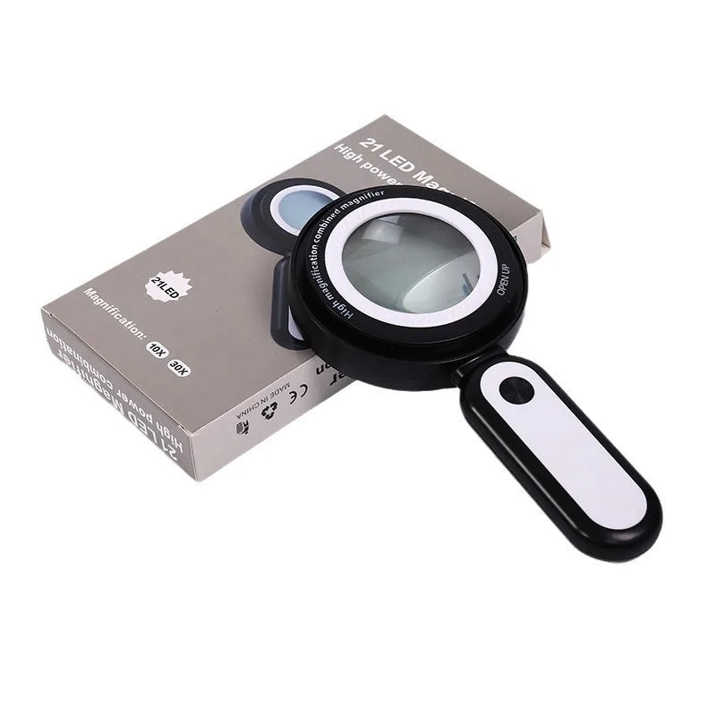 Handheld Magnifier Combinable Dual Lens with Led Light, 10X and 30X Magnification for Elderly Reading and Maintenance Peaceful Pleasures Health and Wellness
