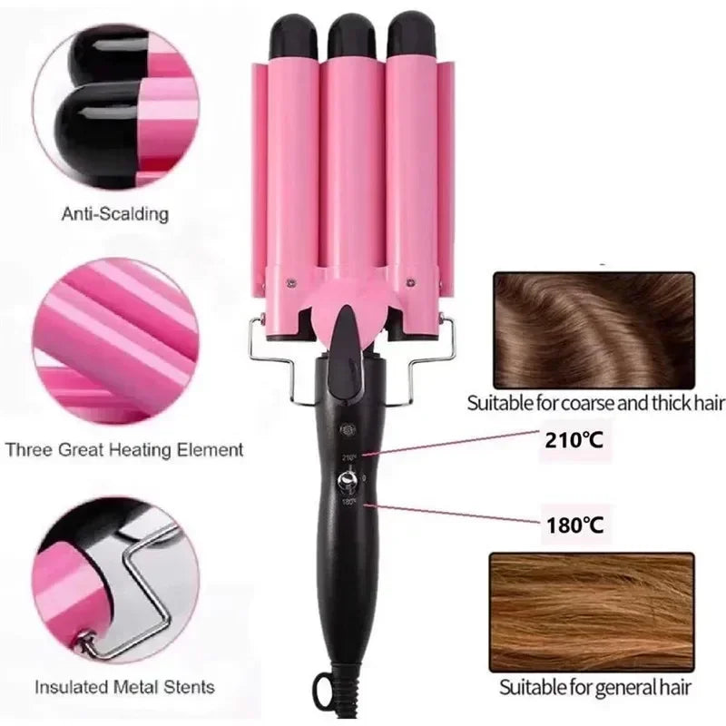 Professional Hair Curling Iron Ceramic Triple Barrel Hair-Curler Irons Hair Wave Waver Styling Tools Hair Styler Wand for Woman Peaceful Pleasures Health and Wellness
