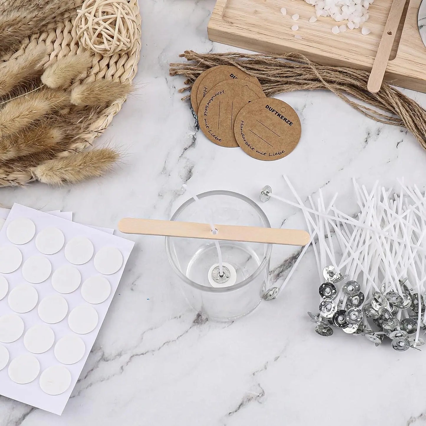 50 Candle Wicks 15cm + 60 Stickers – DIY Candle Making Kit
