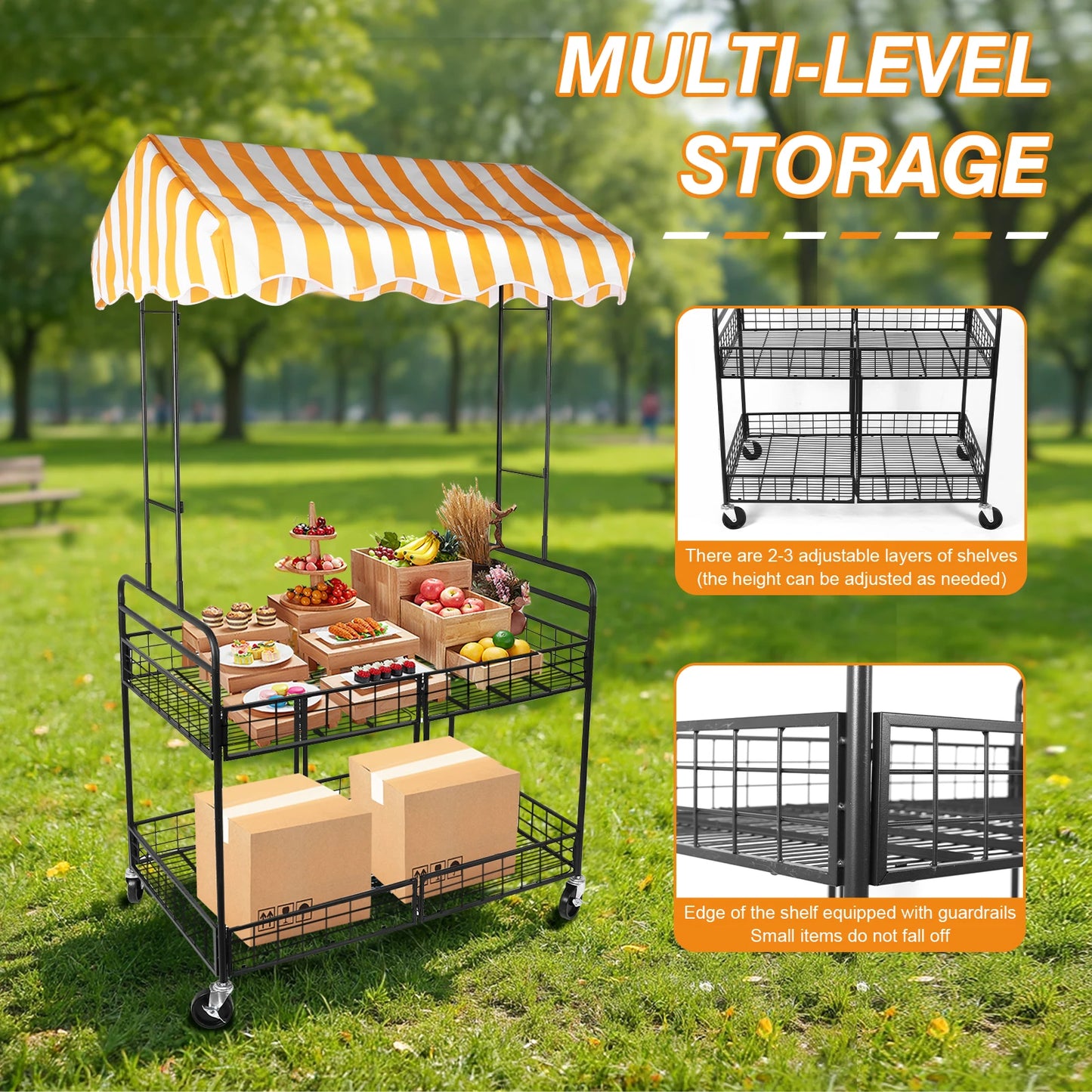 Foldable Mobile Vending Cart with Canopy – Outdoor Market Stall Vending Cart Peaceful Pleasures Health and Wellness