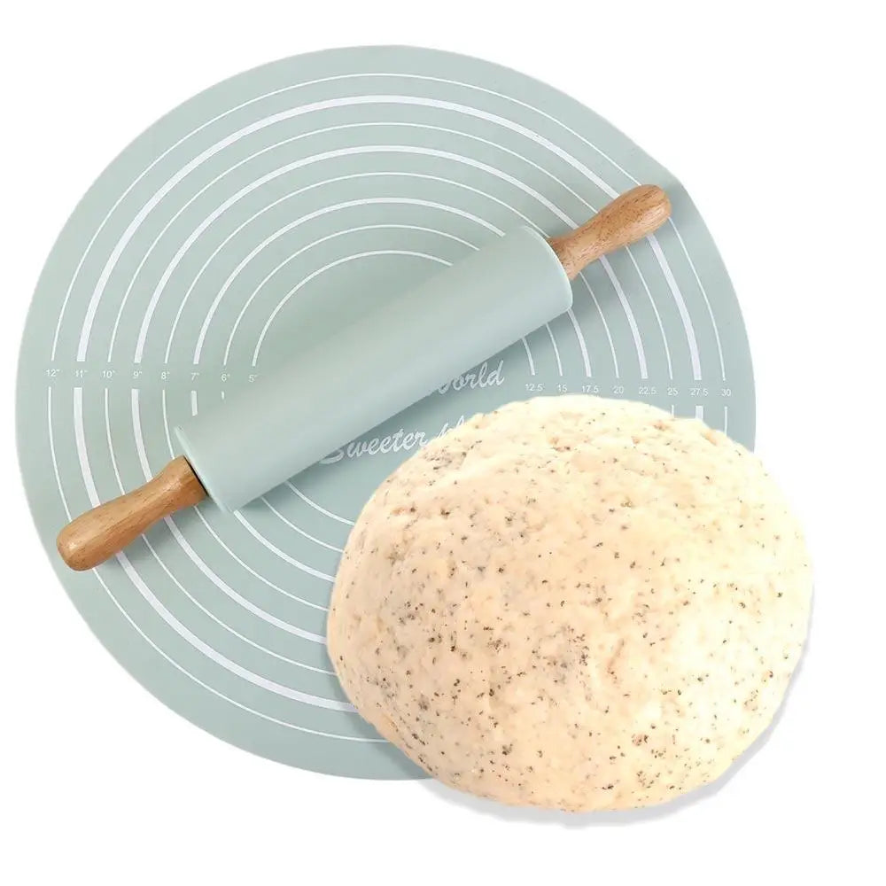 Silicone Rolling Pin & Pastry Mat Set with Scale – 2 Pcs