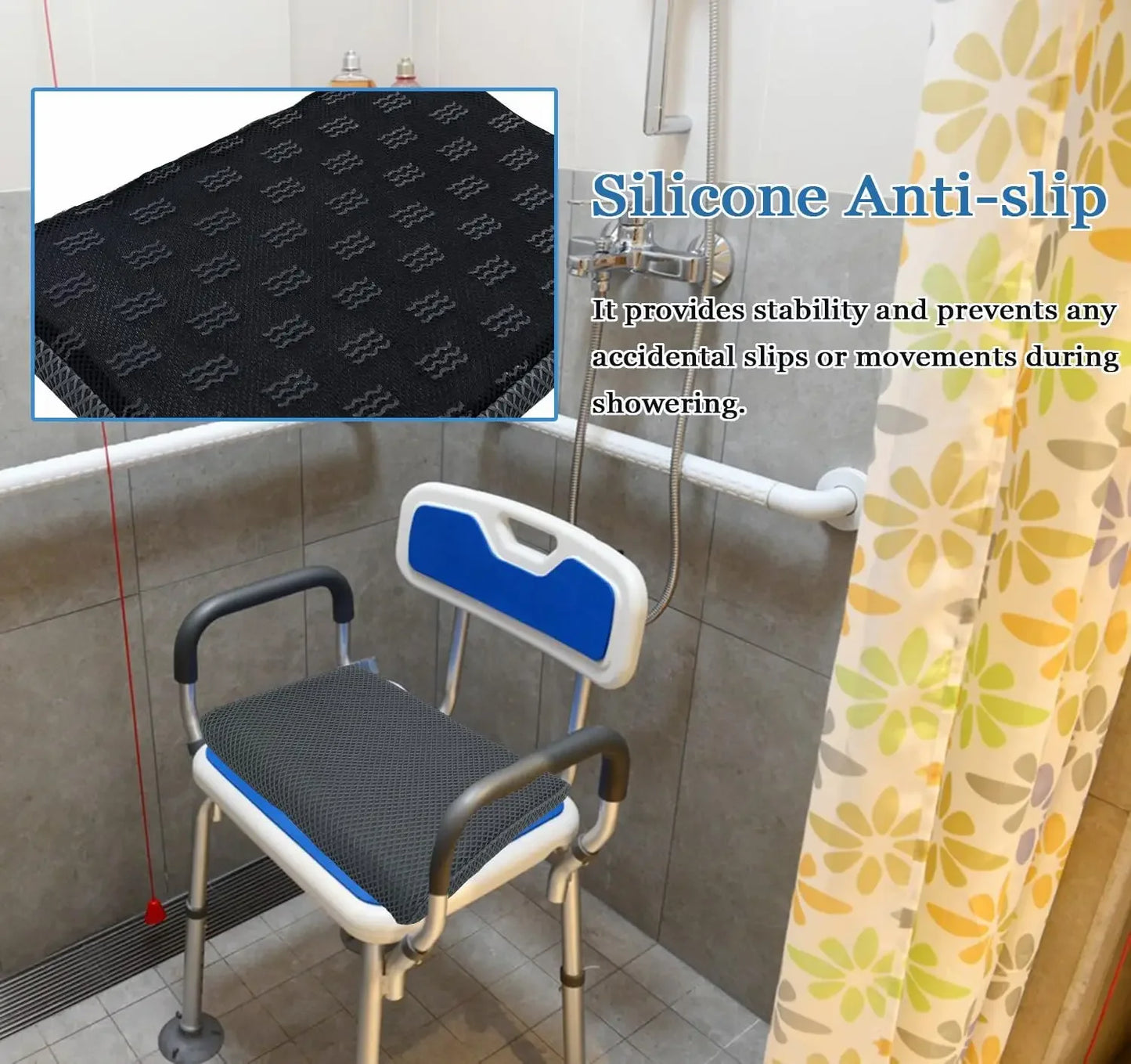 Non-Slip Shower Seat Cushion with 4D Mesh, Quick-Drying Bathtub Chair Pad for Elderly and Handicap Peaceful Pleasures Health and Wellness