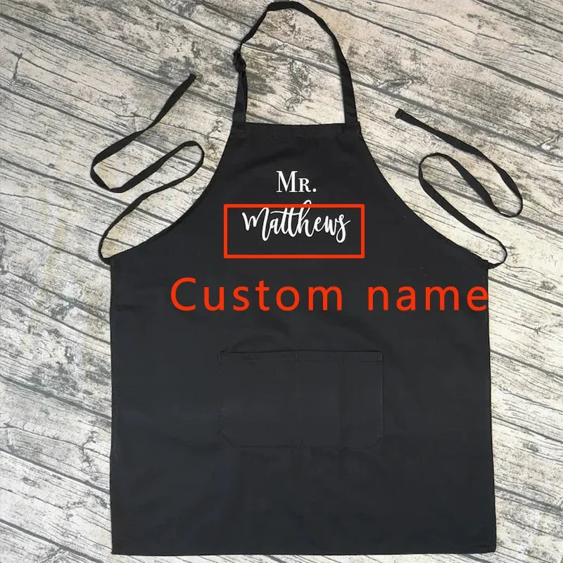 Personalized Mr & Mrs Couple Apron | Wedding & Newlywed Gift Personalized Couple Apron Peaceful Pleasures Health and Wellness black Custom name