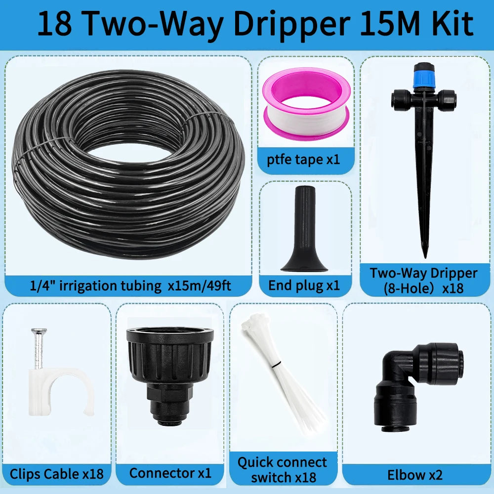 DIY Automatic Irrigation Equipment Set for Lawn Raised Bed Greenhouse,Quick-Connect Drip Irrigation Kit Garden Watering System Peaceful Pleasures Health and Wellness 15M