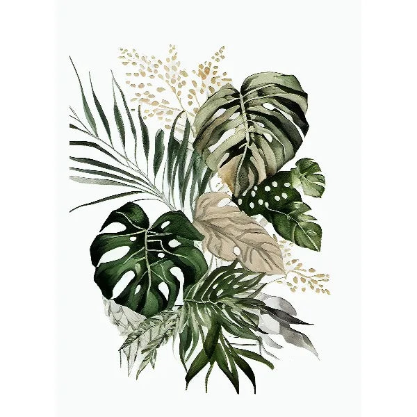 Modern Botanical Green Plants Canvas Wall Art | Unframed Print