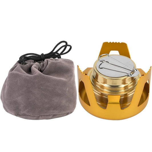 Portable Outdoor Mini Alcohol Stove Burner Ultralight Camping Cookware Set with Brass Spirit Furnace & Pot Holder Stand Peaceful Pleasures Health and Wellness