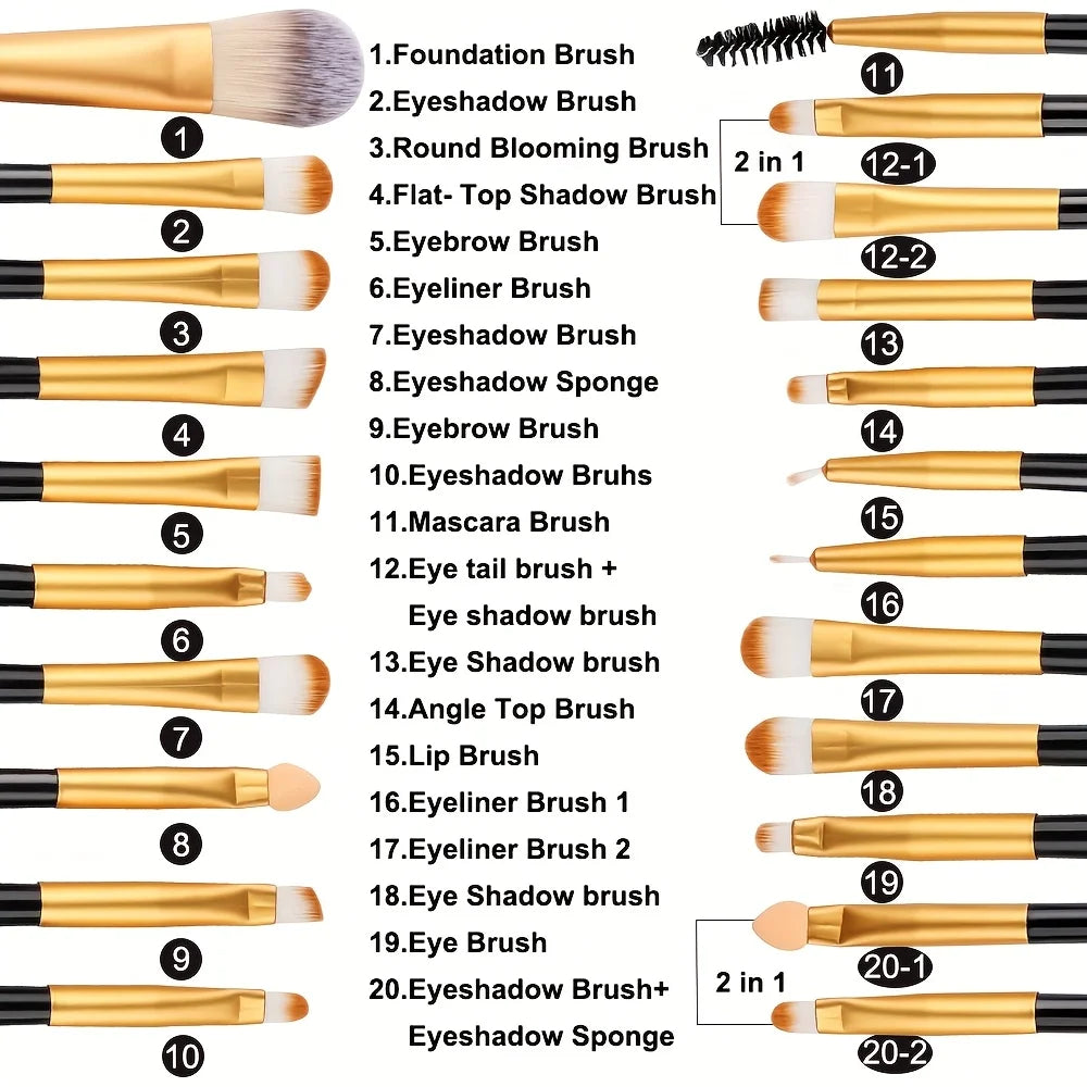 RUNTOIN 20-Piece Makeup Brush Set with 2 Blender Sponges