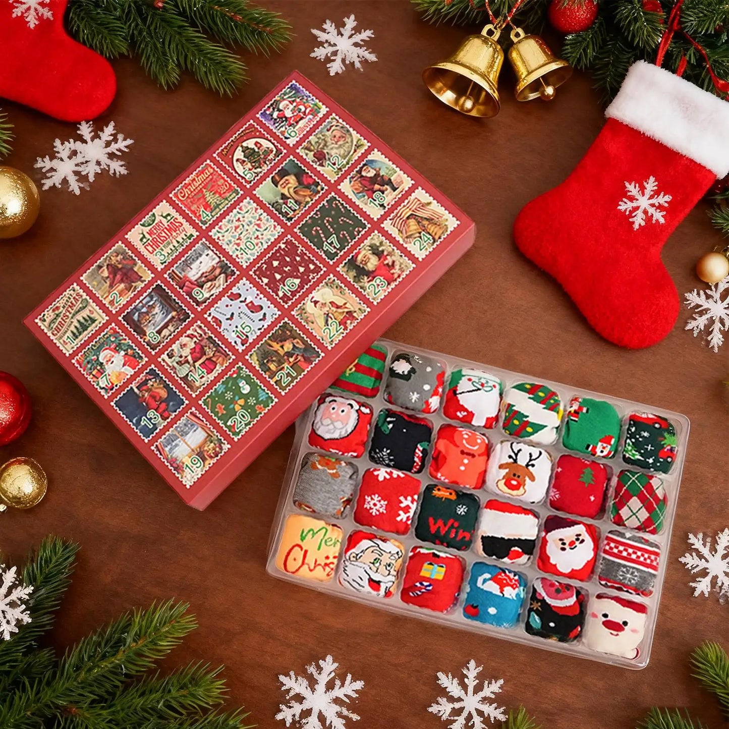 Christmas Advent Calendar Socks – 24 Days, 12 Pairs Unisex