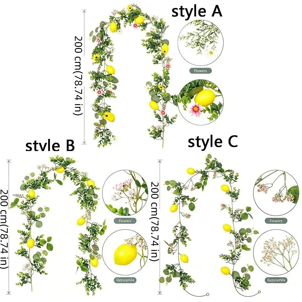 200cm Artificial Lemon Vine | Realistic Faux Silk Branch Decor