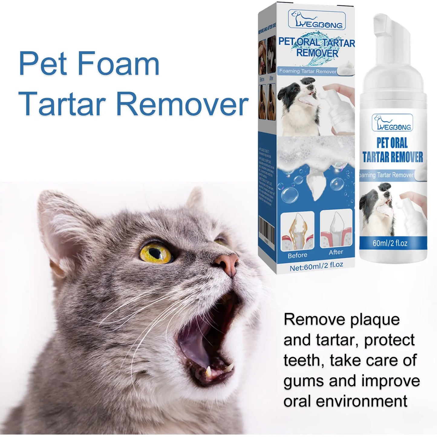 Pet Oral Foam Spray – No-Brush Tartar Remover for Dogs & Cats