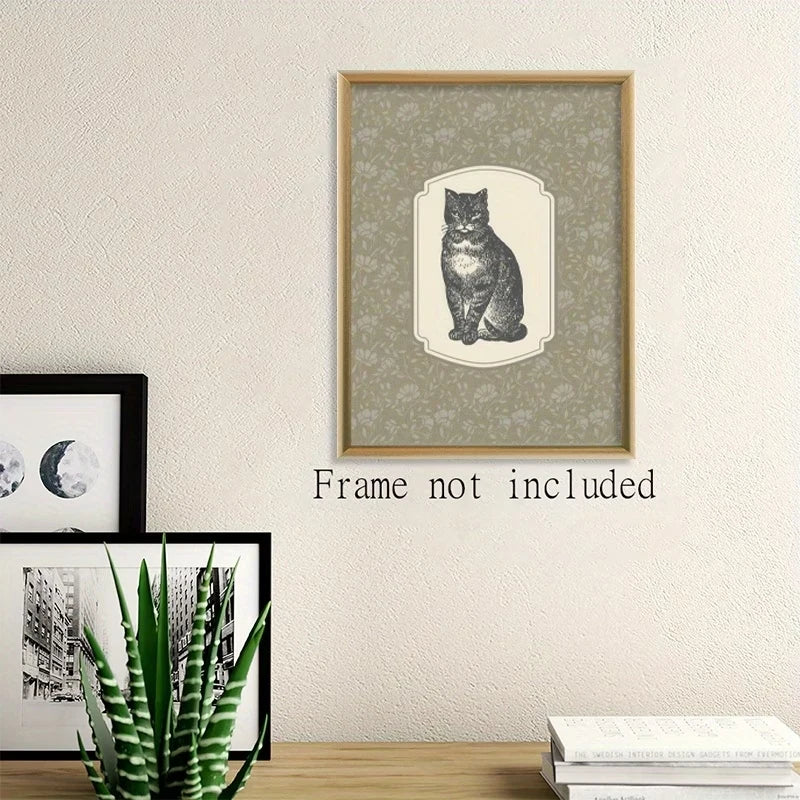 Retro Floral Cat Canvas Wall Art Print | Home Décor Poster